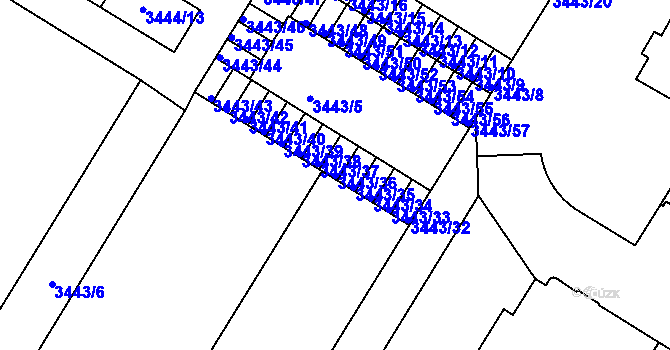 Parcela st. 3443/36 v KÚ Přerov, Katastrální mapa