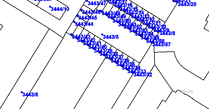 Parcela st. 3443/37 v KÚ Přerov, Katastrální mapa