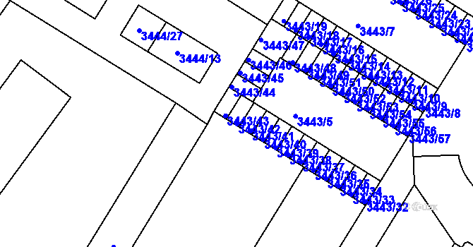 Parcela st. 3443/42 v KÚ Přerov, Katastrální mapa