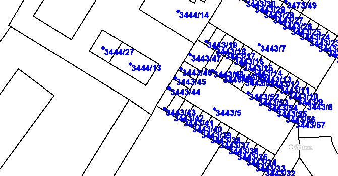Parcela st. 3443/44 v KÚ Přerov, Katastrální mapa