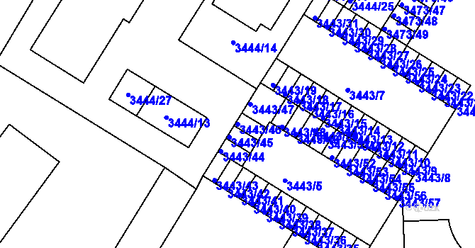 Parcela st. 3443/46 v KÚ Přerov, Katastrální mapa