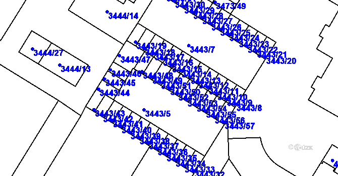 Parcela st. 3443/50 v KÚ Přerov, Katastrální mapa