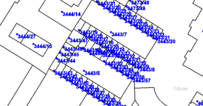 Parcela st. 3443/51 v KÚ Přerov, Katastrální mapa