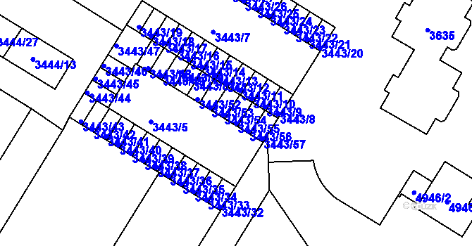 Parcela st. 3443/55 v KÚ Přerov, Katastrální mapa