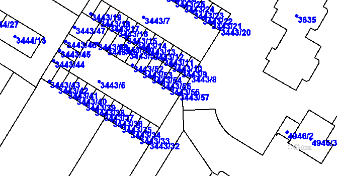 Parcela st. 3443/56 v KÚ Přerov, Katastrální mapa