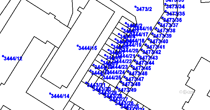 Parcela st. 3444/8 v KÚ Přerov, Katastrální mapa
