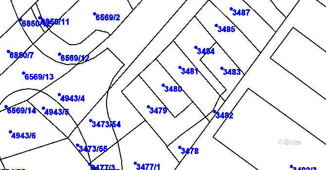 Parcela st. 3480 v KÚ Přerov, Katastrální mapa