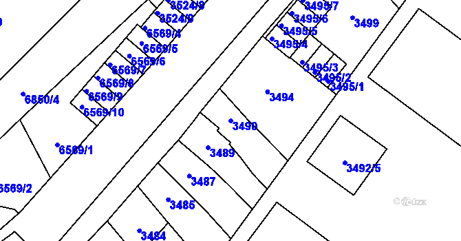Parcela st. 3490 v KÚ Přerov, Katastrální mapa