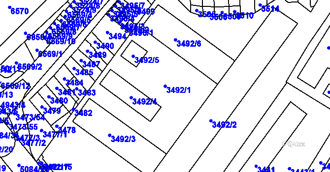 Parcela st. 3492/1 v KÚ Přerov, Katastrální mapa