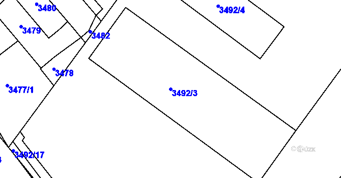 Parcela st. 3492/3 v KÚ Přerov, Katastrální mapa