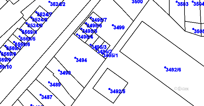 Parcela st. 3495/1 v KÚ Přerov, Katastrální mapa