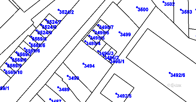 Parcela st. 3495/3 v KÚ Přerov, Katastrální mapa