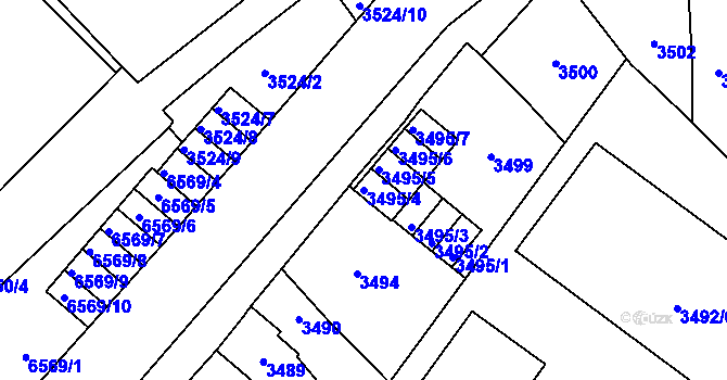 Parcela st. 3495/4 v KÚ Přerov, Katastrální mapa