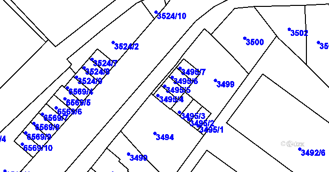 Parcela st. 3495/5 v KÚ Přerov, Katastrální mapa
