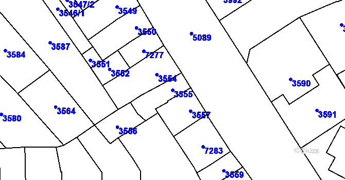 Parcela st. 3555 v KÚ Přerov, Katastrální mapa
