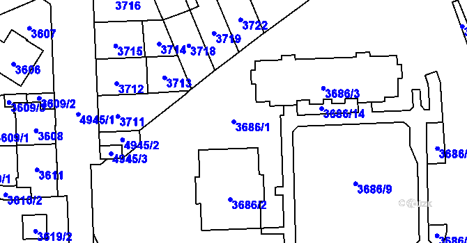 Parcela st. 3686/1 v KÚ Přerov, Katastrální mapa