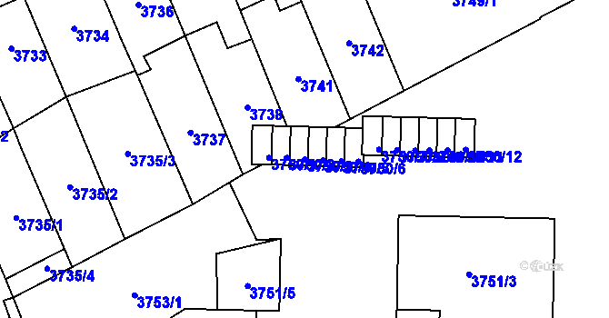 Parcela st. 3750/3 v KÚ Přerov, Katastrální mapa