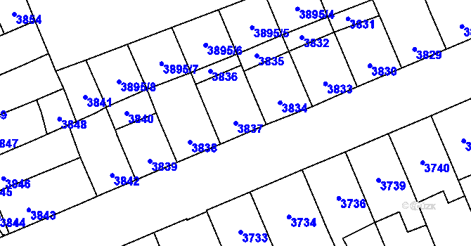Parcela st. 3837 v KÚ Přerov, Katastrální mapa