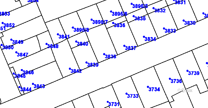 Parcela st. 3838 v KÚ Přerov, Katastrální mapa