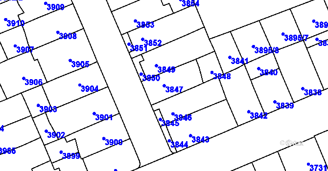 Parcela st. 3847 v KÚ Přerov, Katastrální mapa