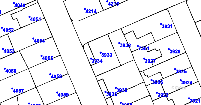 Parcela st. 3933 v KÚ Přerov, Katastrální mapa