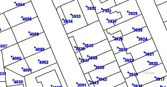 Parcela st. 3935 v KÚ Přerov, Katastrální mapa