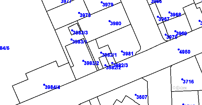 Parcela st. 3982/1 v KÚ Přerov, Katastrální mapa
