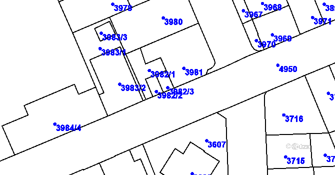 Parcela st. 3982/3 v KÚ Přerov, Katastrální mapa