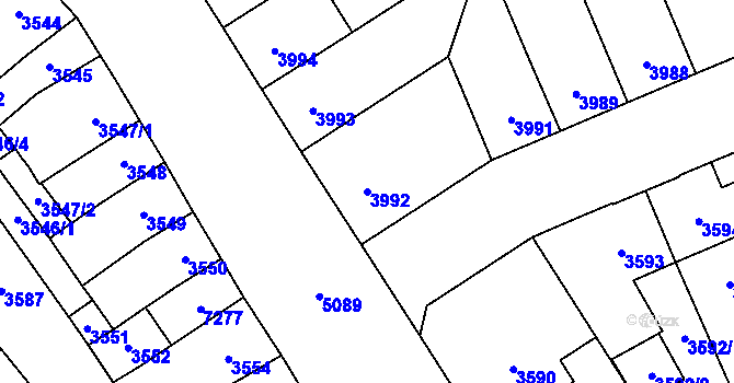 Parcela st. 3992 v KÚ Přerov, Katastrální mapa