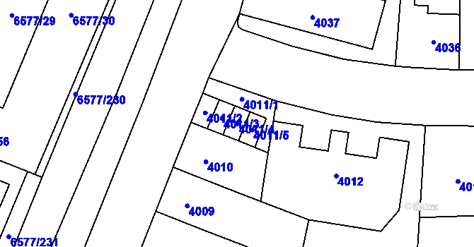 Parcela st. 4011/4 v KÚ Přerov, Katastrální mapa