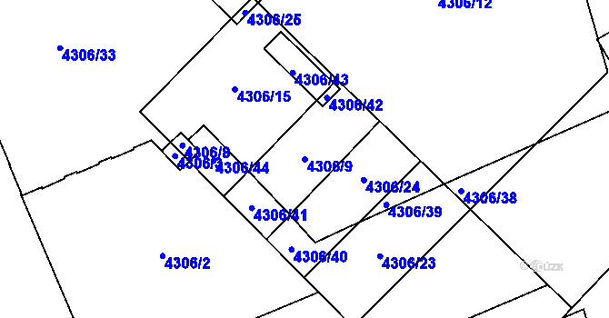Parcela st. 4306/9 v KÚ Přerov, Katastrální mapa