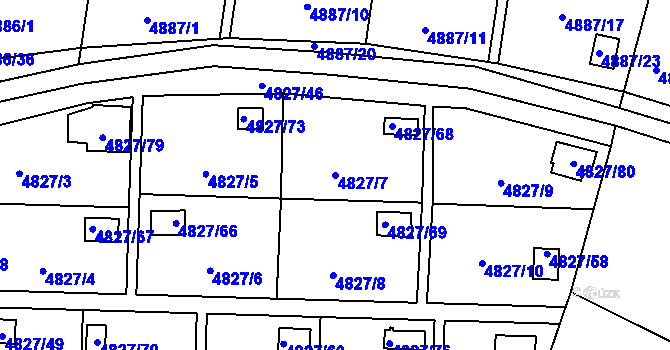 Parcela st. 4827/7 v KÚ Přerov, Katastrální mapa