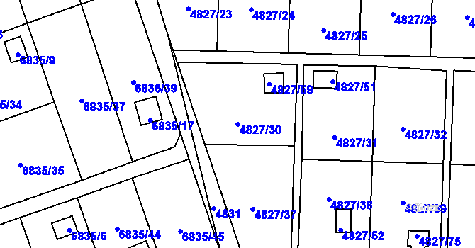 Parcela st. 4827/30 v KÚ Přerov, Katastrální mapa