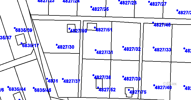 Parcela st. 4827/31 v KÚ Přerov, Katastrální mapa