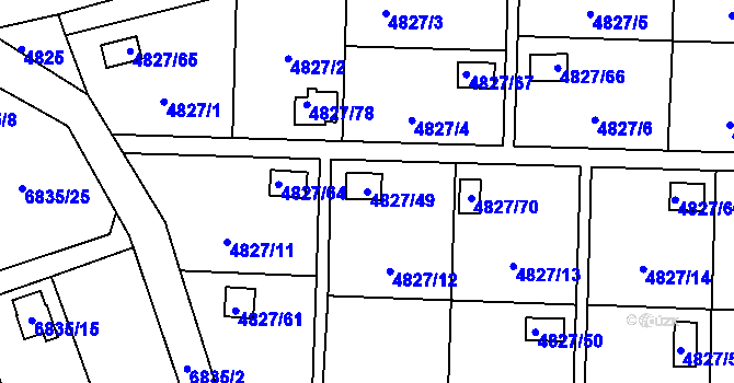 Parcela st. 4827/49 v KÚ Přerov, Katastrální mapa