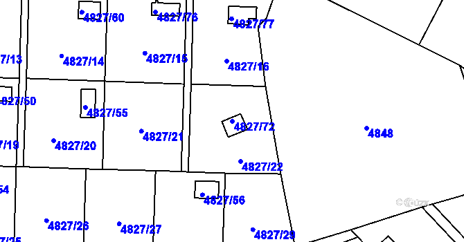 Parcela st. 4827/72 v KÚ Přerov, Katastrální mapa