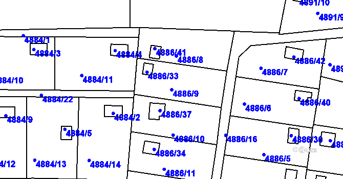 Parcela st. 4886/9 v KÚ Přerov, Katastrální mapa