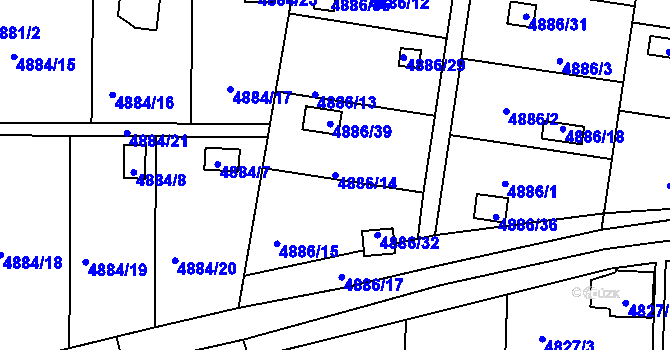 Parcela st. 4886/14 v KÚ Přerov, Katastrální mapa