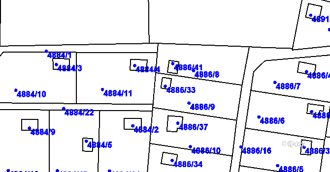 Parcela st. 4886/33 v KÚ Přerov, Katastrální mapa