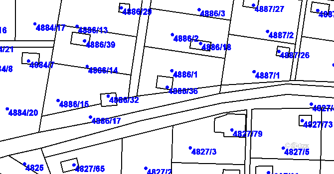 Parcela st. 4886/36 v KÚ Přerov, Katastrální mapa