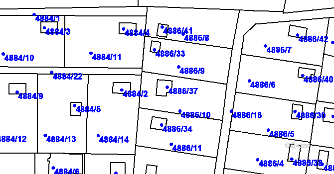 Parcela st. 4886/37 v KÚ Přerov, Katastrální mapa
