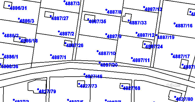 Parcela st. 4887/10 v KÚ Přerov, Katastrální mapa