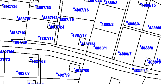 Parcela st. 4887/23 v KÚ Přerov, Katastrální mapa