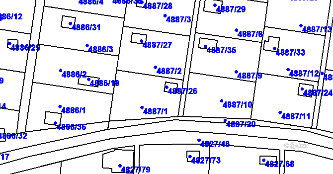 Parcela st. 4887/26 v KÚ Přerov, Katastrální mapa