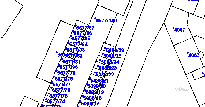 Parcela st. 5088/25 v KÚ Přerov, Katastrální mapa