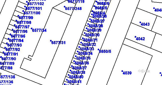 Parcela st. 5088/32 v KÚ Přerov, Katastrální mapa