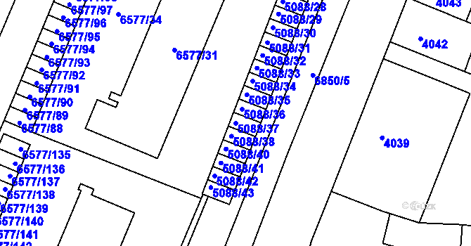 Parcela st. 5088/37 v KÚ Přerov, Katastrální mapa