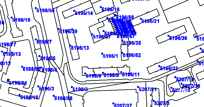 Parcela st. 5196/1 v KÚ Přerov, Katastrální mapa