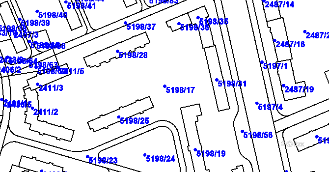 Parcela st. 5198/17 v KÚ Přerov, Katastrální mapa