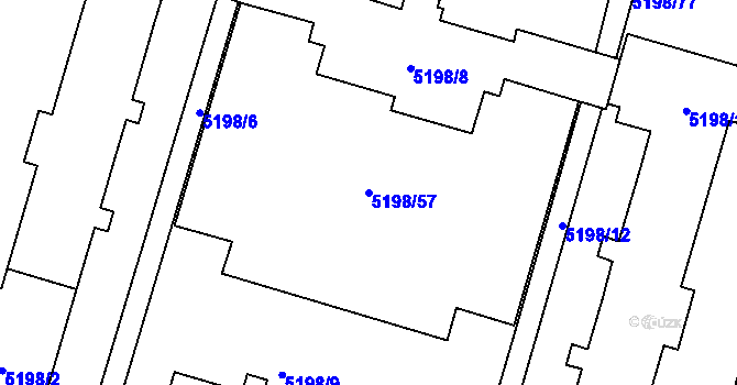 Parcela st. 5198/57 v KÚ Přerov, Katastrální mapa